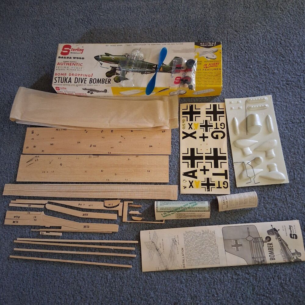 Sterling Models Balsa Wood Stuka Dive Bomber  Model A6 Airplane Open Box